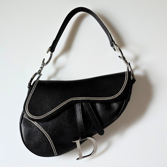 Dior Saddle Bag Vintage Black Goatskin Leather With Contrast Stitch - Picture 3 of 15